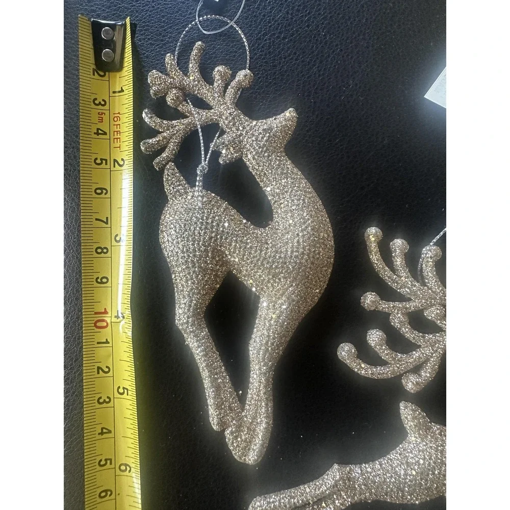 Gold Glitter Reindeer Christmas Ornaments Set of 2 Holiday‎ Tree Decor